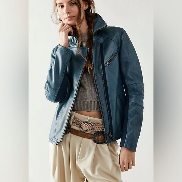 Free People x We The Free Cora Leather Jacket/ Size L - Picture 1 of 8